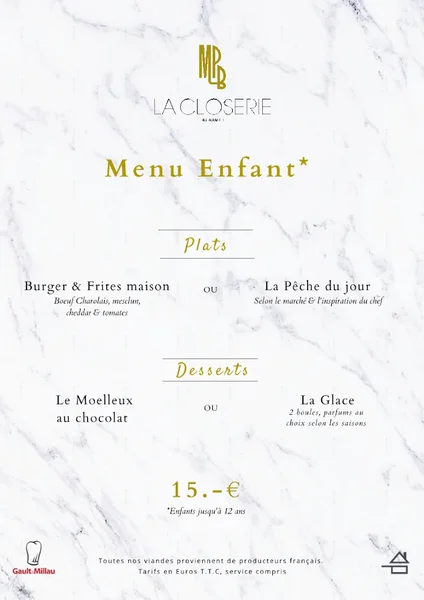 menu 1 of Restaurant La Closerie