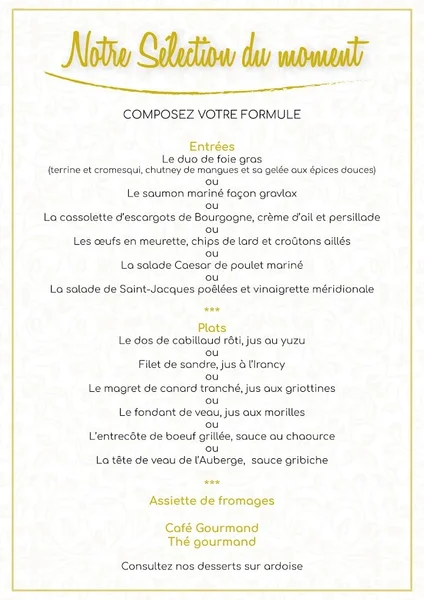 menu 0 of L'Auberge d'Augy