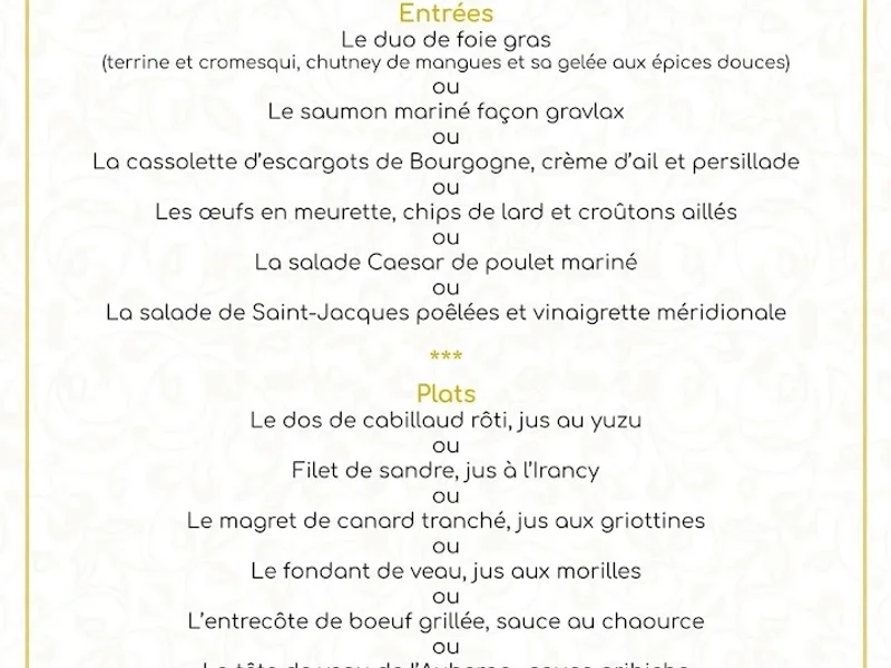 menu 0 of L'Auberge d'Augy