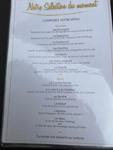 menu 1 of L'Auberge d'Augy