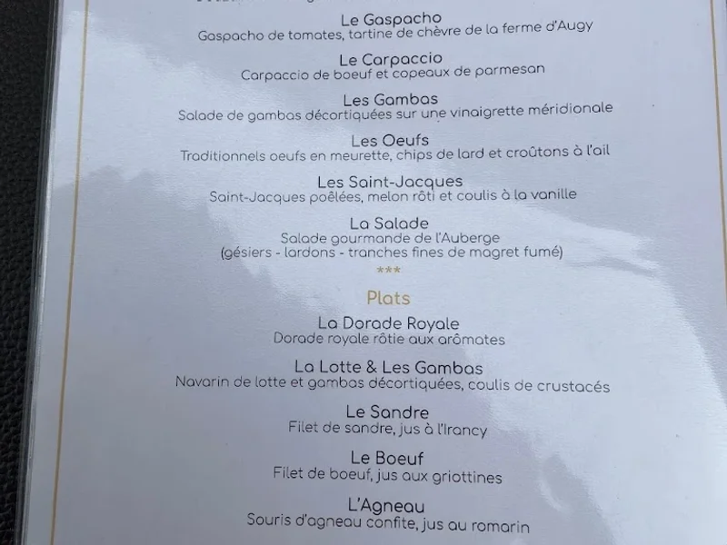 menu 1 of L'Auberge d'Augy