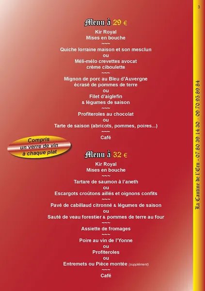 menu 2 of La Cantine de l'Ecu