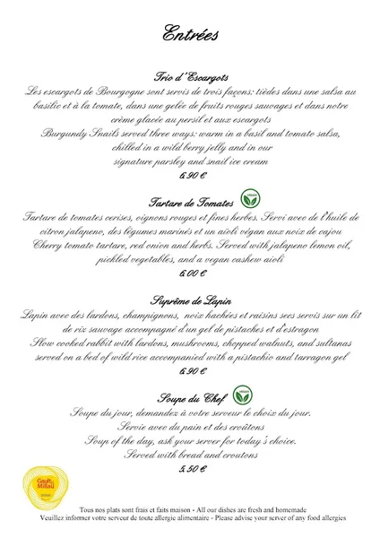 menu 0 of Restaurant Le Saussois