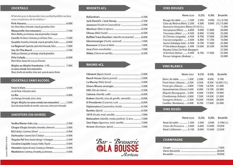 menu 1 of La Bousse