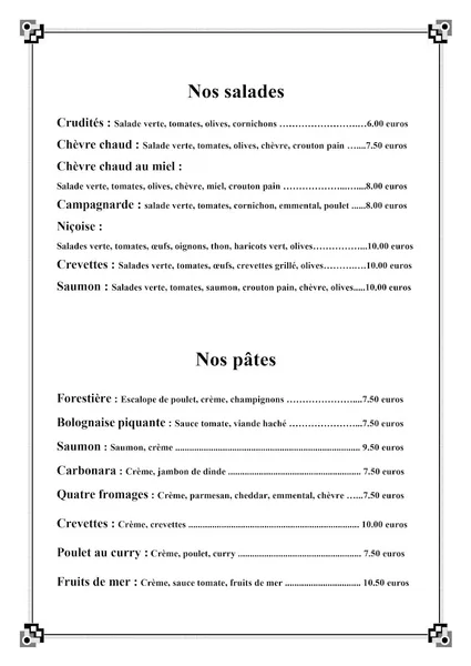 menu 0 of Restaurant Le Feeling