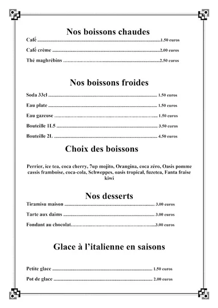 menu 2 of Restaurant Le Feeling