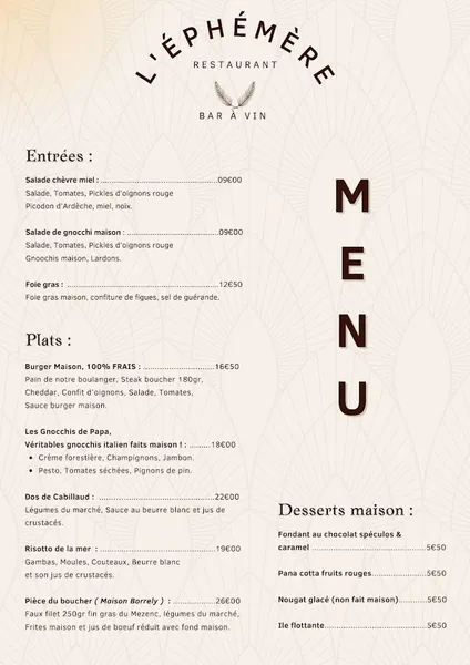 menu 0 of Brasserie L'éphémère Aubenas