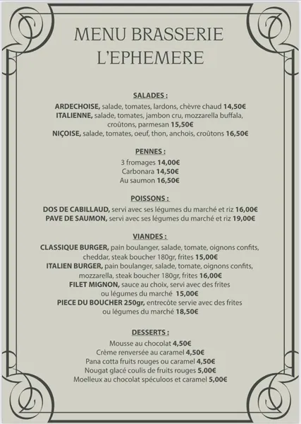 menu 1 of Brasserie L'éphémère Aubenas