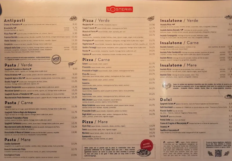 menu 0 of L'Osteria Lyon La Part-Dieu