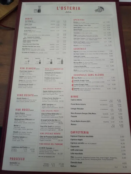 menu 1 of L'Osteria Lyon La Part-Dieu