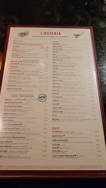 menu 2 of L'Osteria Lyon La Part-Dieu