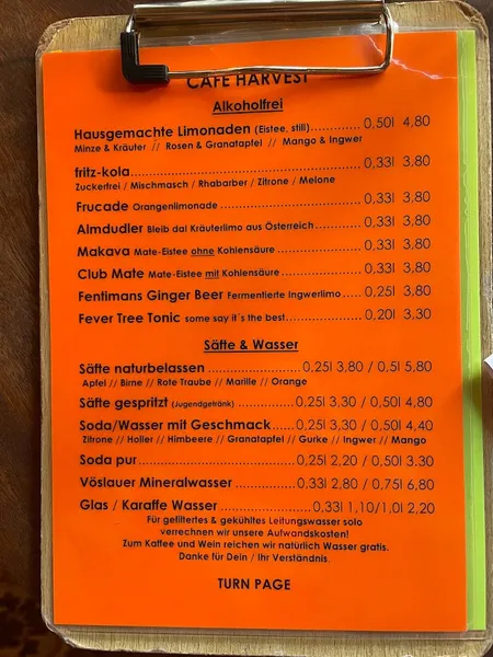 menu 0 of Cafe Harvest