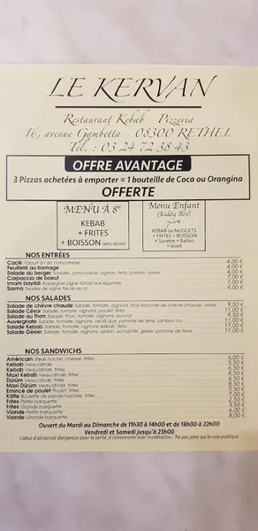 menu 0 of Le Kervan