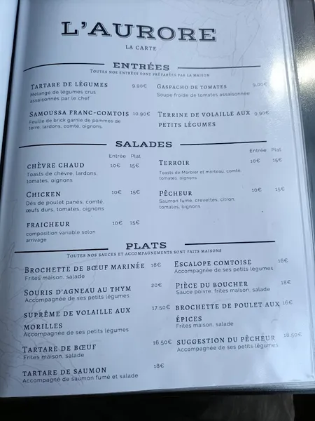 menu 0 of L'Aurore