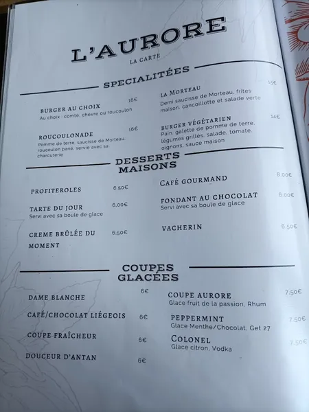 menu 1 of L'Aurore