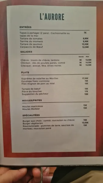 menu 2 of L'Aurore