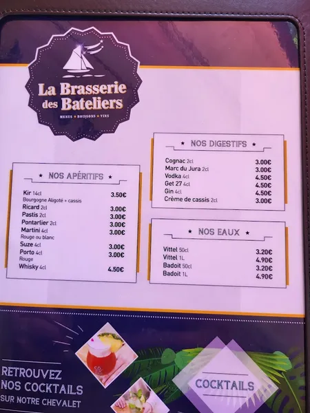 menu 1 of Brasserie des Bateliers