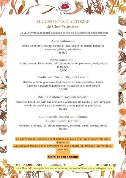 menu 0 of L'Atelier de Francisco
