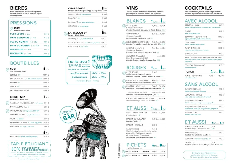 menu 1 of Le Tandem