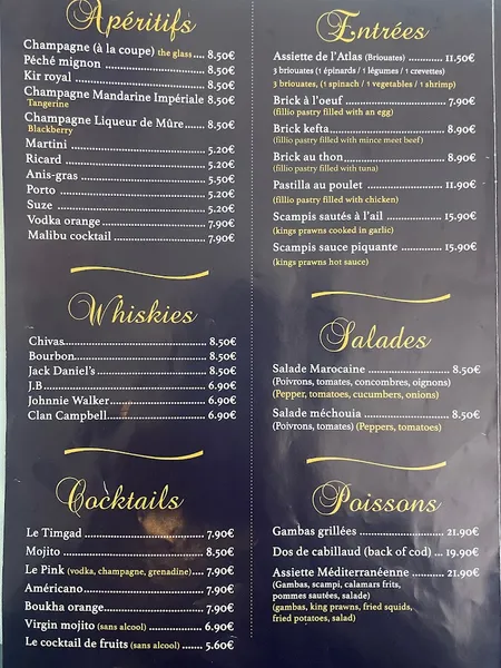 menu 0 of Le Timgad