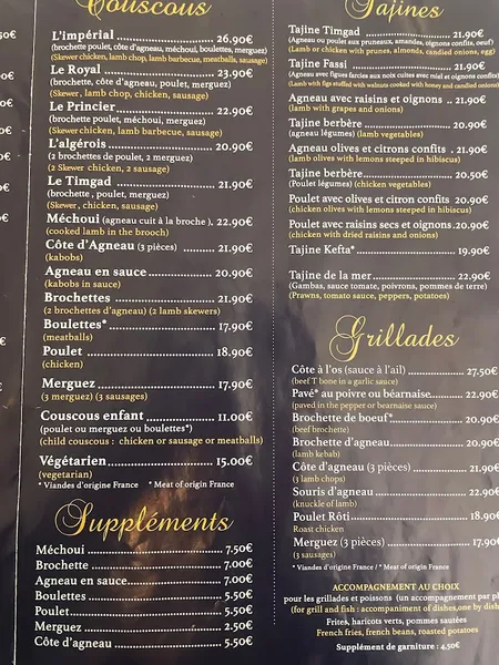 menu 1 of Le Timgad