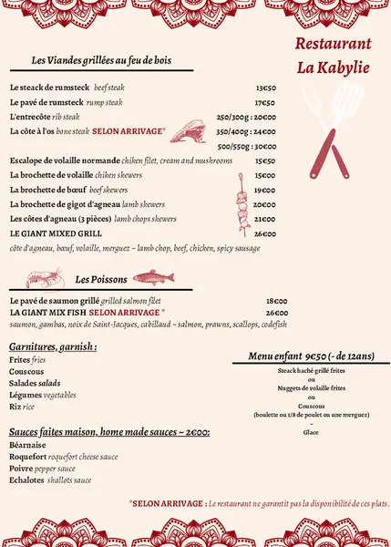 menu 1 of La Kabylie