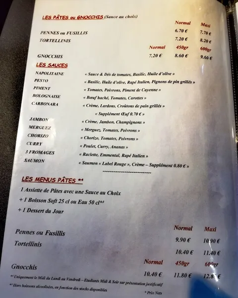 menu 0 of La Cave à Pâtes Selestat