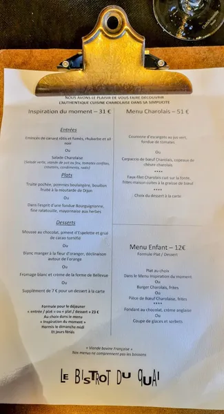 menu 1 of Le Bistrot du Quai