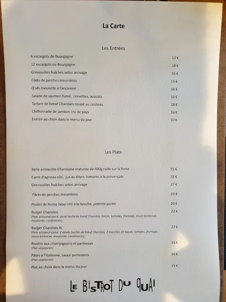 menu 0 of Le Bistrot du Quai