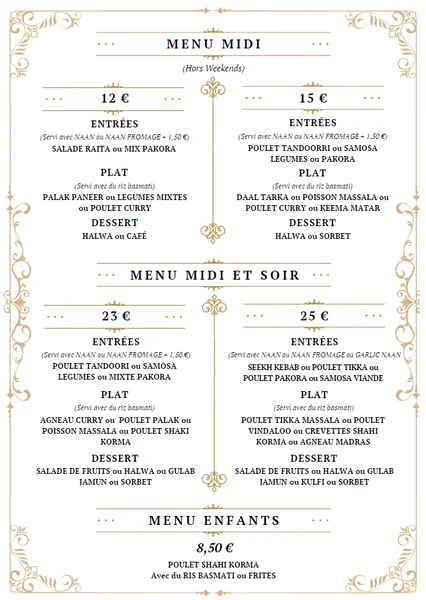 menu 0 of JAIPUR