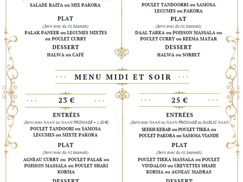 menu 0 of JAIPUR