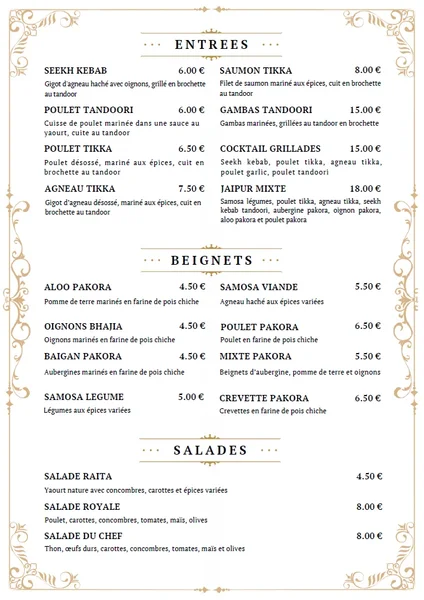 menu 1 of JAIPUR