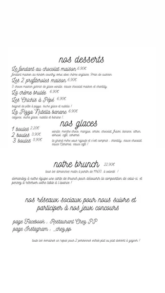 menu 2 of Restaurant Brunch Chez PP