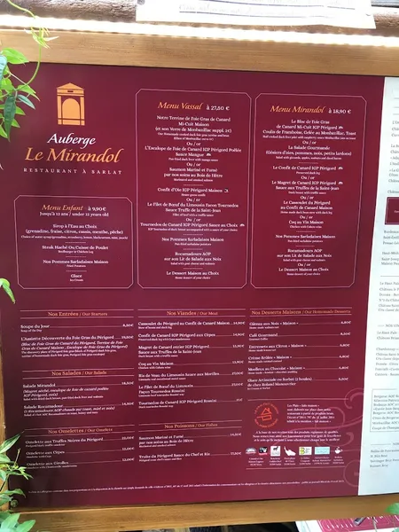 menu 0 of Auberge Le Mirandol