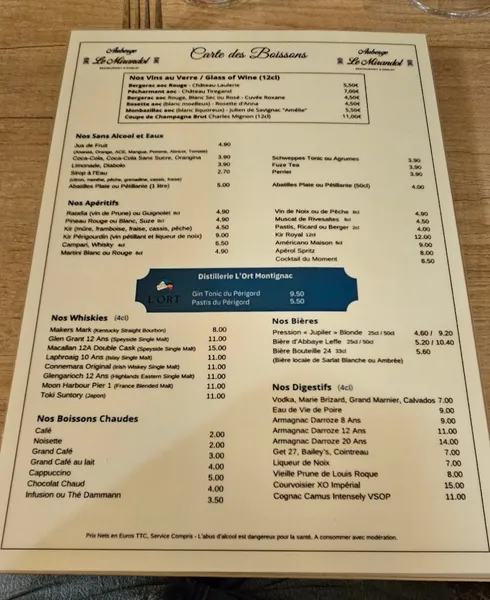 menu 1 of Auberge Le Mirandol