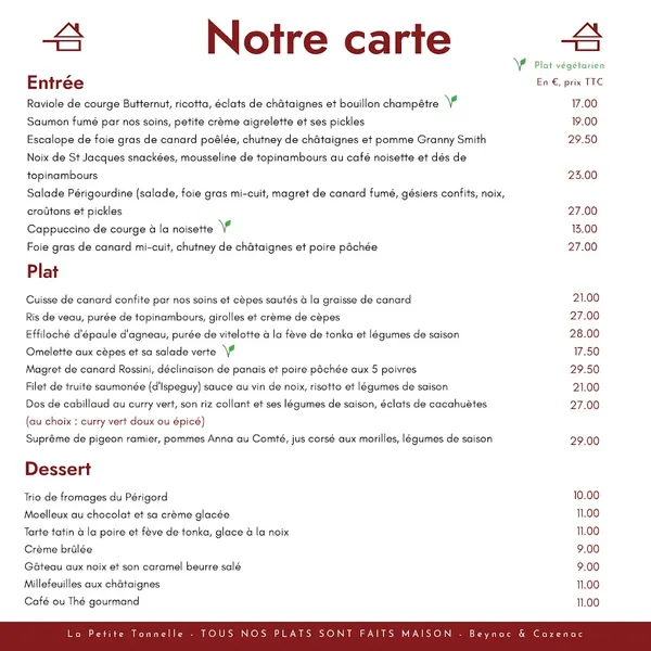 menu 0 of La Petite Tonnelle