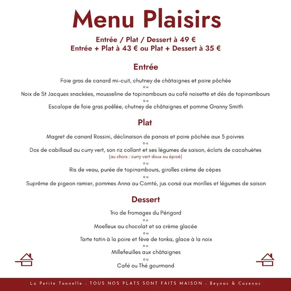 menu 1 of La Petite Tonnelle