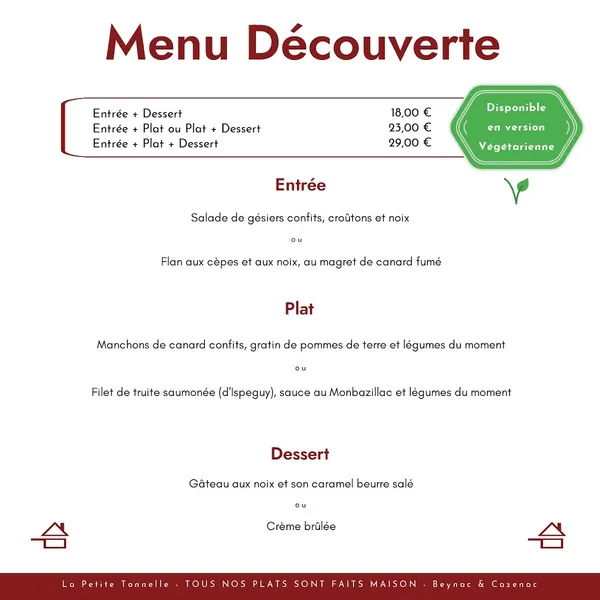 menu 2 of La Petite Tonnelle