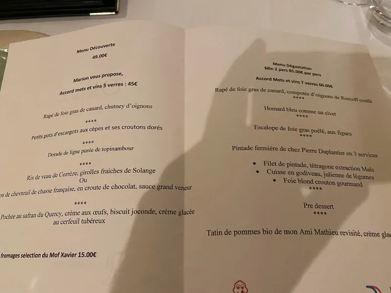 menu 0 of O’ Plaisir des Sens