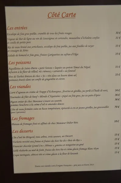 menu 0 of Restaurant Les Fresques