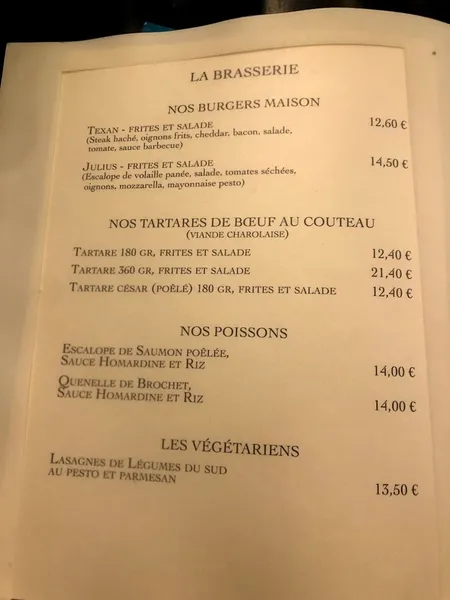menu 0 of Brasserie du Nord