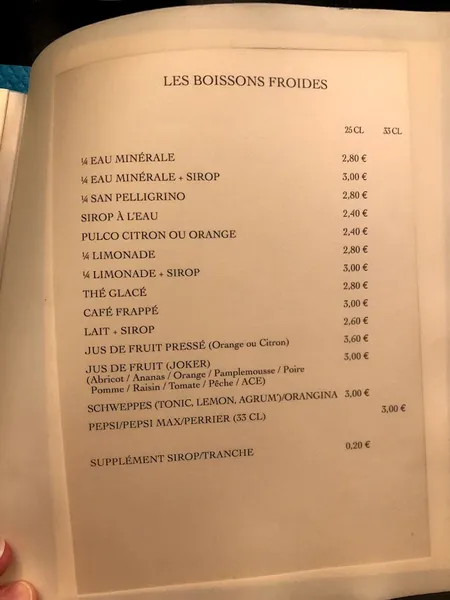 menu 1 of Brasserie du Nord