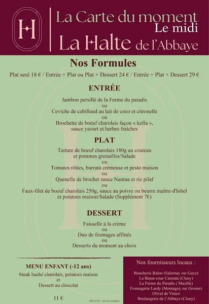 menu 0 of La Halte de L'Abbaye