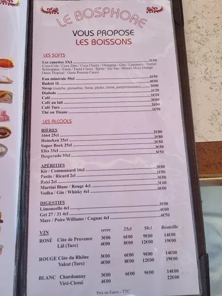 menu 0 of Le Bosphore