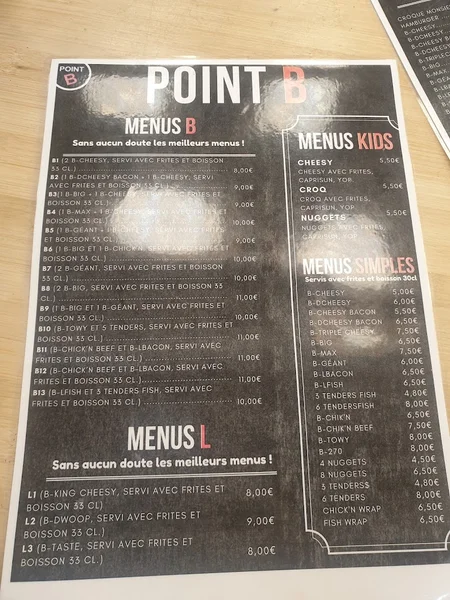 menu 2 of Point B Herblay
