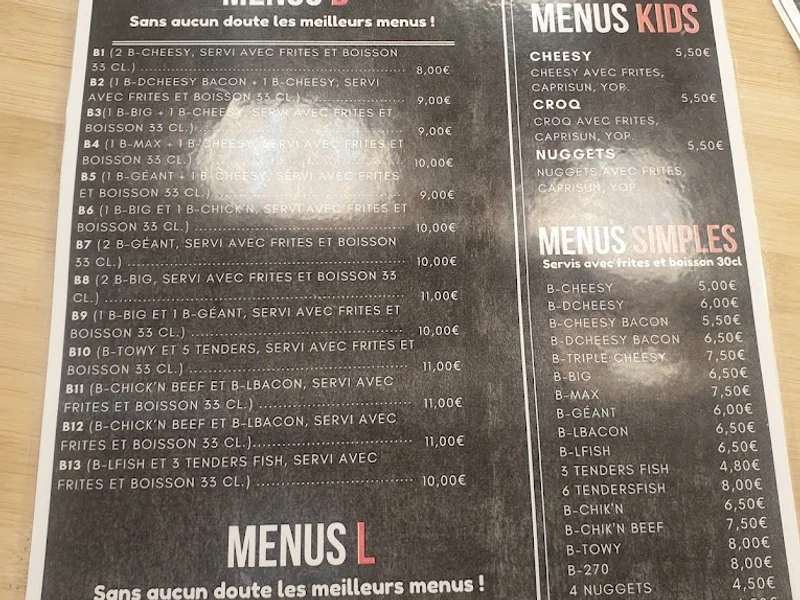 menu 2 of Point B Herblay