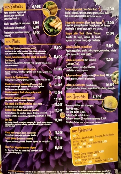 menu 1 of Thaï-Siam