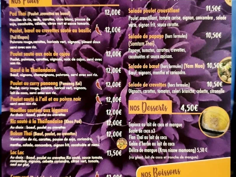 menu 1 of Thaï-Siam