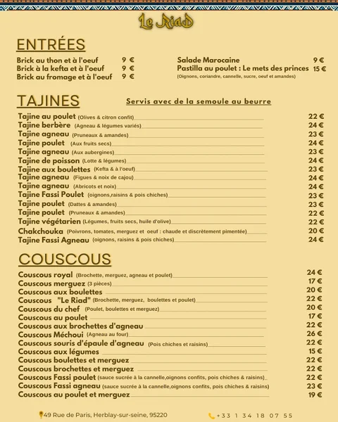 menu 1 of LE RIAD