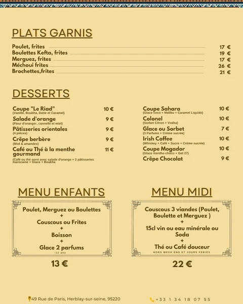 menu 2 of LE RIAD